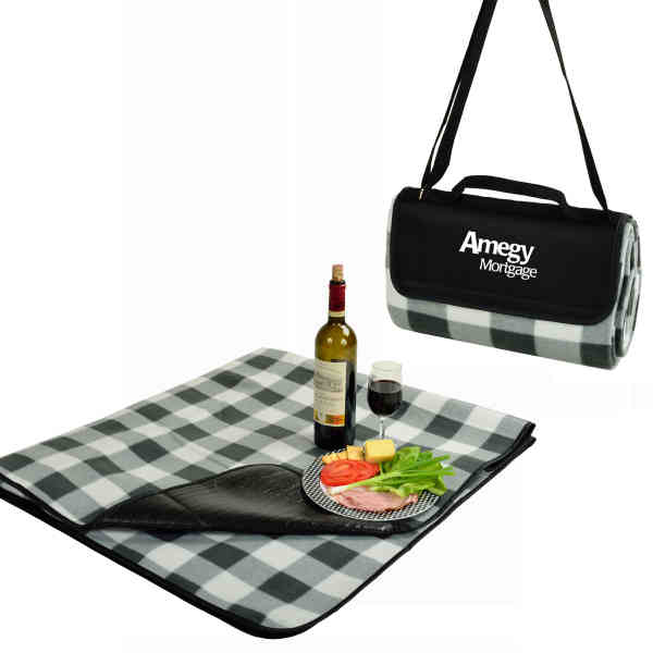 Picture of Picnic at Ascot 212-BLKP Fleece Picnic Blanket with Tote - Charcoal Plaid