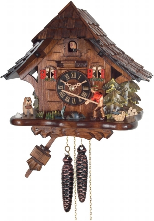 Picture of River City Cuckoo 16-11 One Day Cuckoo Clock Cottage - Fisherman Raises Fishing Pole