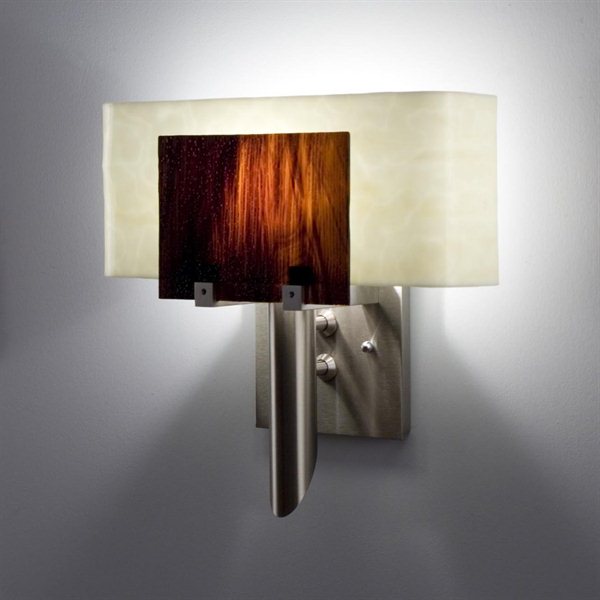 Picture of WPT Design Dessy1 - RB-CVSN Incadescent Wall Sconce - Curved Back Snow-Front Rootbeer