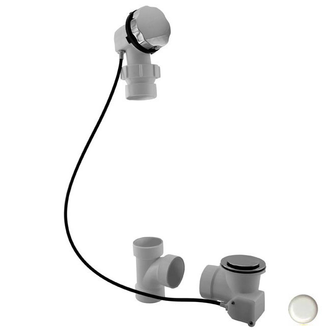 Ball Joint Head PVC 27 in. Cable Drive Bath Waste and Overflow - Powder Coat White