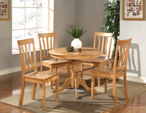 Picture of Wooden Imports Furniture AN3-OAK-W 3 PC Antique Round Kitchen 36 in. Table and 2 Chairs with Wood seat in Oak Finish