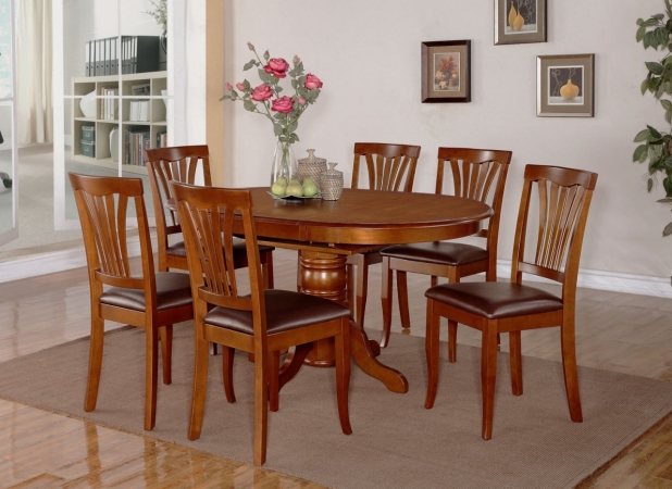 Wooden Imports Furniture AV7-SBR-LC 7PC Avon Dining Table and 6 Faux Leather Upholstered Seat Chairs in Saddle Brown -  Wooden Imports Furniture LLC, AVON7-SBR-LC
