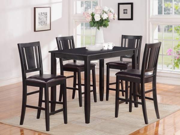 Picture of Wooden Imports Furniture BU5-BLK-LC 5 PC Buckland Counter Height Table 30 in. x 48 in. & 4 Stools with Faux Leather seat in Black Finish