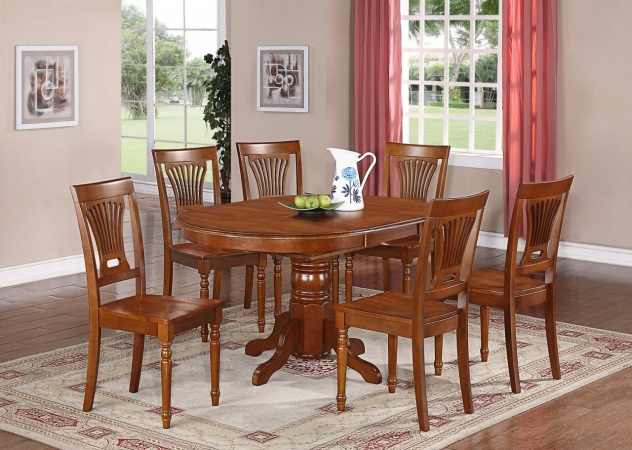 DO7-SBR-W 7PC Dover Dining Table and 6 Wood Seat Chairs in Saddle Brown Finish