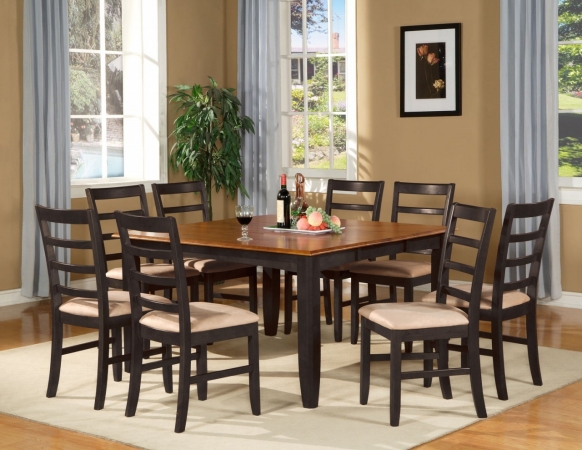 PF9-BLK-C 9PC Parfait Square Table with 18 in. Butterfly Leaf & 8 Microfiber upholstered Seat Chairs in Black & Cherry Finish