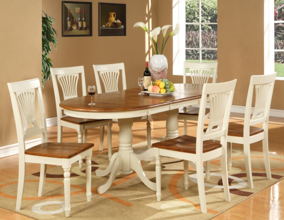 Wooden Imports Furniture PV7-WHI-W 7PC Plainville Table with Double Pedestal & 6 Wood Seat Chairs in Buttermilk & Cherry Finish -  Wooden Imports Furniture LLC, PLAI7-WHI-W