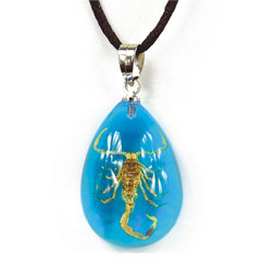 Necklace Gold Scorpion  Small  Water Drop Shape  Clear Blue