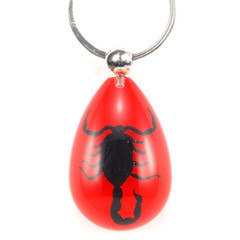 Key Chain Black Scorpion Water Drop Shape Red