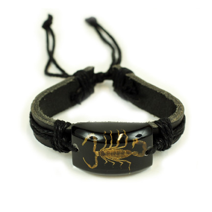 Bracelet  Leather  Gold Scorpion  Black Back