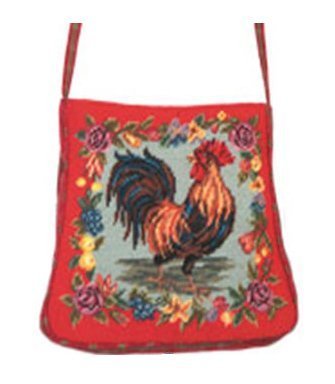 123 Creations C556PS Rooster petit-point purse