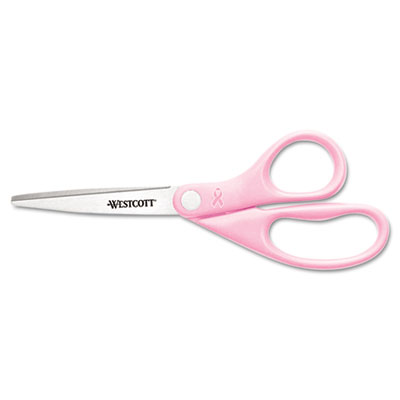 Picture of Westcott 15387 Pink Ribbon Stainless Steel Scissors with BCA Pin- 8 in. - Pink