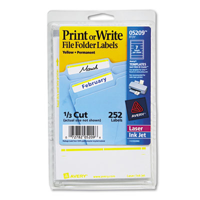 Picture of Avery 05209 Print or Write File Folder Labels  .69 x 3.44  White-Yellow Bar  252-Pack