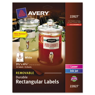 Picture of Avery 22827 Removable Durable Labels  TrueBlock Technology  4.75 x 3.5  White  32-Pack