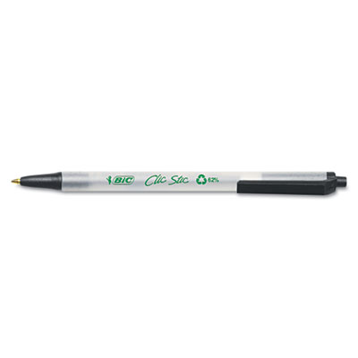 CSEM11-BK Ecolutions Clic Stic Ballpoint Retractable Pen  Black Ink  Medium  Dozen -  Bic