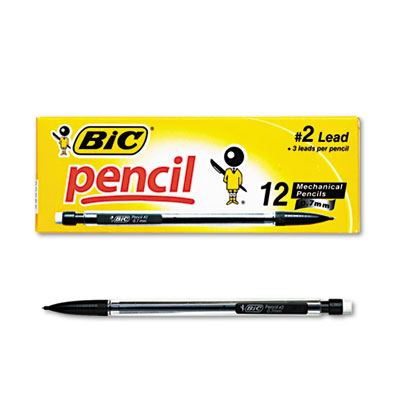 Picture of Bic MP11 Mechanical Pencil  HB No. 2  0.7 mm  Clear Barrel  Refillable  Dozen
