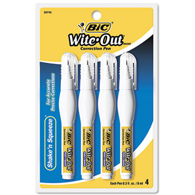 Picture of Bic WOSQPP418 Wite-Out Shake n Squeeze Correction Pen  8 ml  White  4-Pack