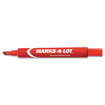 Picture of Marks-A-Lot 08887 Permanent Marker  Large Chisel Tip  Red  Dozen