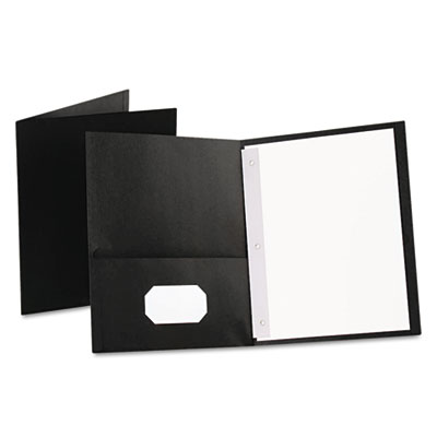 Picture of Oxford 57706 Paper Twin-Pocket Portfolio  Tang Clips  Letter  .5 in. Capacity  Black  25-Box