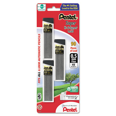 Picture of Pentel C25BPHB3K6 Super Hi-Polymer Lead Refills  0.5mm  HB  Black  90 Leads-Pack