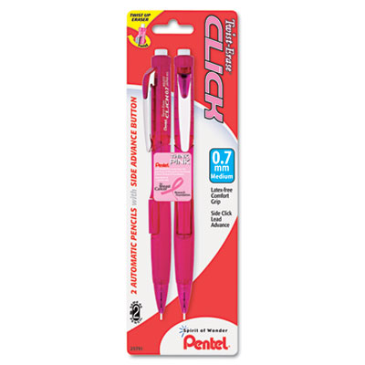Picture of Pentel PD277TBP2C-BC Pink Ribbon Twist-Erase CLICK Mechanical Pencil- 0.7 mm- 2-Pk