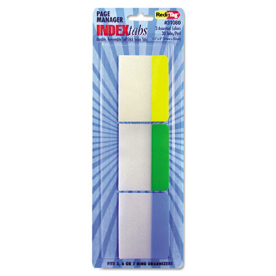 Picture of Redi-Tag 31080 Write-On Self-Stick Index Tabs-Flags  1.5 x 2  Blue  Green  Yellow  30-Pack