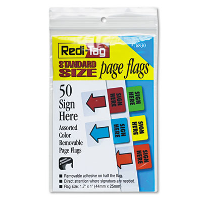 Picture of Redi-Tag 76830 Removable Page Flags- Green-Yellow-Red-Blue-Orange- 10-Color- 50-Pack