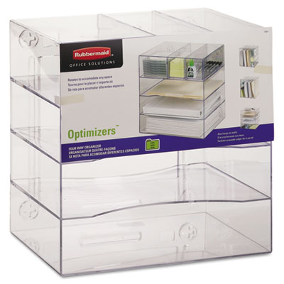 Picture of Rubbermaid 94600ROS Optimizers Four-Way Organizer with Drawers  Plastic  13 .25 x 13 .25 x 10  Clear