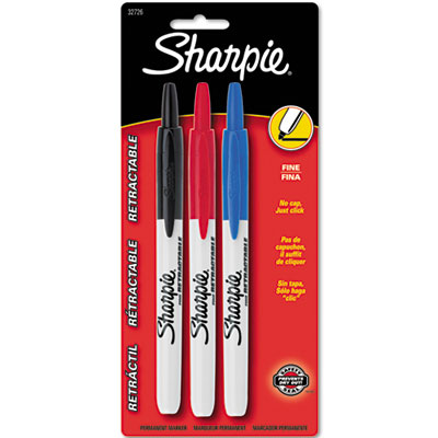 Picture of Sharpie 32726PP Retractable Permanent Markers  Fine Point  Assorted  3-Set