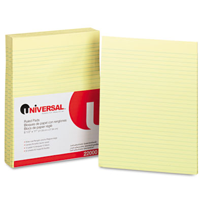 Picture of Universal UNV22000 Glue Top Writing Pads- Wide Rule- Letter- Canary- 50-Sheet Pads-Pack- Dozen