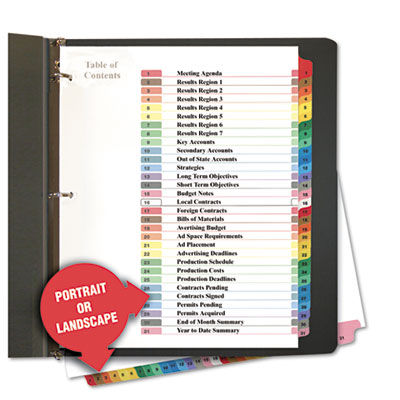 Picture of Universal UNV24814 Table of Contents Dividers- Assorted Color 31-Tab- 1-31- Letter- White- 31-Set