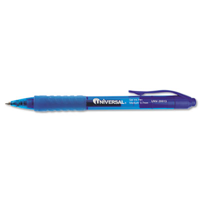 Picture of Universal UNV39913 Clear Barrel Roller Ball Retractable Gel Pen- Blue Ink. Medium- Dozen