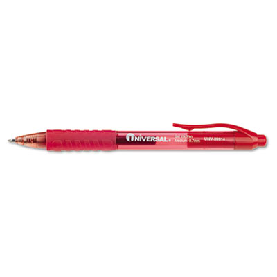 Picture of Universal UNV39914 Clear Barrel Roller Ball Retractable Gel Pen- Red Ink- Medium- Dozen