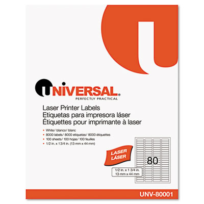 Picture of Universal UNV80001 Laser Printer Permanent Labels- .5 x 1.75- White- 8000-Box