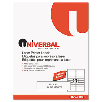 Picture of Universal UNV80002 Laser Printer Permanent Labels- 1 x 4- White- 5000-Box