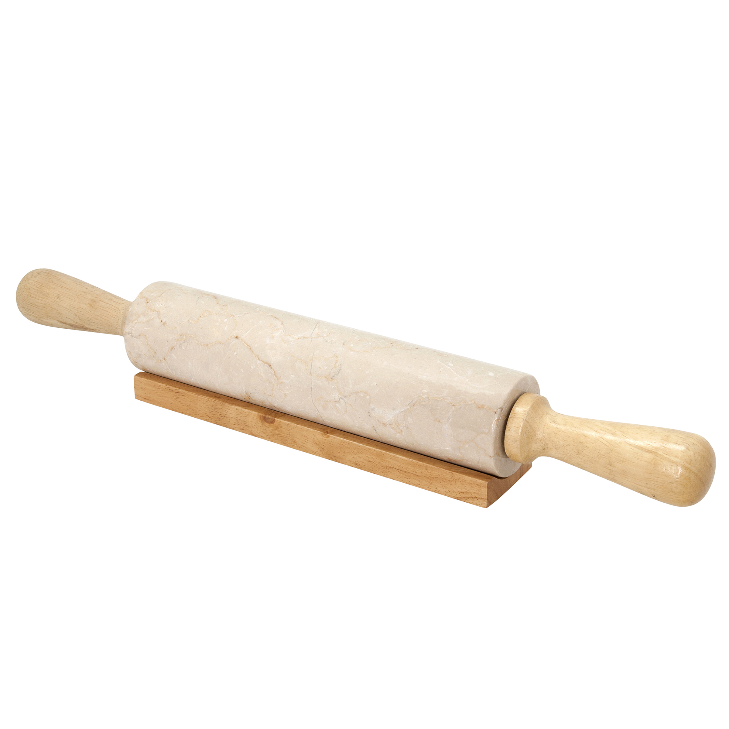 Picture of EVCO International 74222 Champagne Marble Deluxe Rolling Pin with Wood Cradle  Champagne