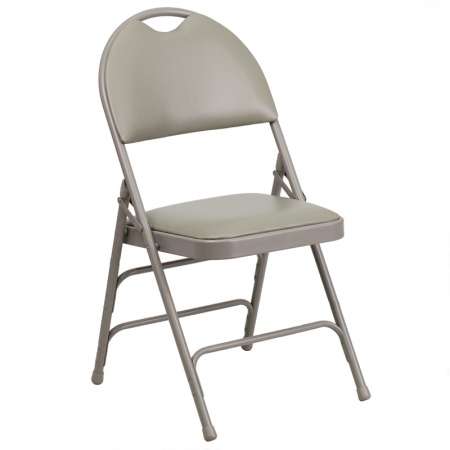 HERCULES Series Extra Large Ultra-Premium Triple Braced Gray Vinyl Metal Folding Chair with Easy-Carry Handle -