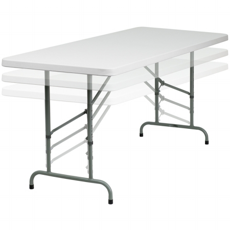 30W x 72L Height Adjustable Granite White Plastic Folding Table -