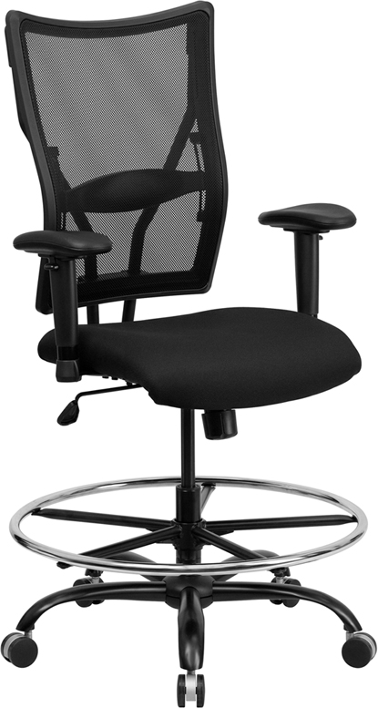 Picture of Flash Furniture HERCULES Series 400 lb. Capacity Big & Tall Black Mesh Drafting Stool with Arms - WL-5029SYG-AD-GG