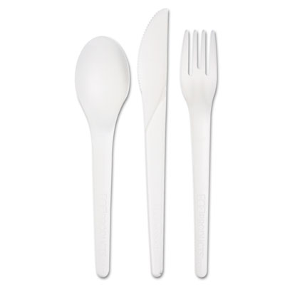 Picture of Eco-Products EP-S015 Plantware Renewable &amp; Compostable Cutlery Kit  Wrapped  Pearl White  250-Carton