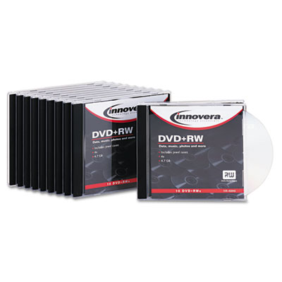 Picture of Innovera 46846 DVD-RW Discs- 4.7GB- 4x- with Slim Jewel Cases- Silver- 10-Pack