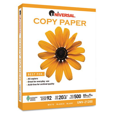 Picture of Universal UNV21200 Copy Paper  92 Brightness  20lb  8.5 x 11  White  5000 Sheets-Carton