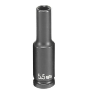 1/4" Drive, 5.5mm Size, Metric Socket, 6s Points, 5.5mm, 1/4"D, Impact, 6pt., D