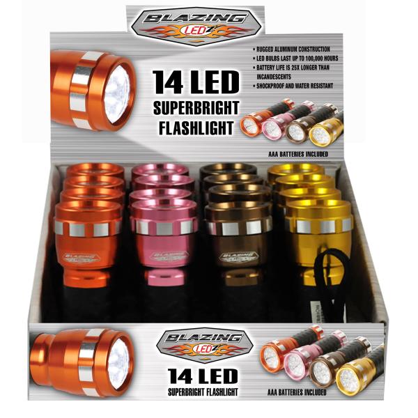 Picture of Bulk Buys Blazing LEDz Cool Colors 14 LED Flashlight - Case of 16