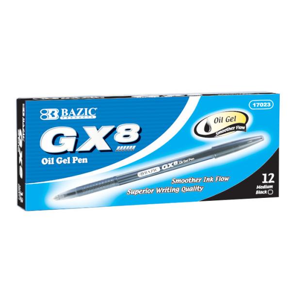 Picture of DDI 901254 BAZIC GX8 Oil Gel Pens - 12 Count  Black Case of 12