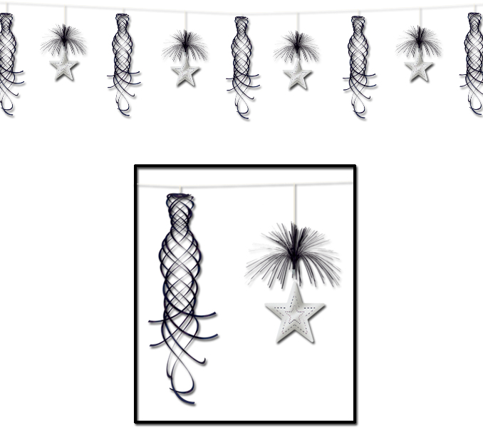 DDI Star Shimmer Garland - Black & Silver Case of 12