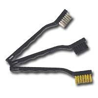 K Tool 74103 Miniature Brush Set, 3 Piece, with Stainless Steel, Brass and Nylon, 7" Long Handles
