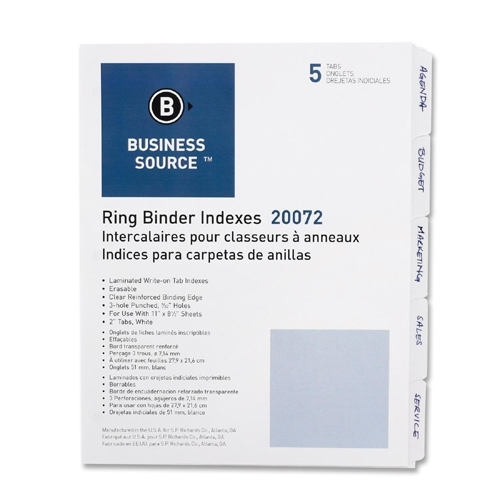 Picture of DDI 935637 Index Dividers - 5 Tabs, Erasable, White Case of 50