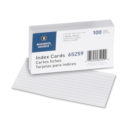 Picture of DDI 974334 Business Source Index Cards, Ruled, 90lb., 3x5, 100/PK, White Case of 34
