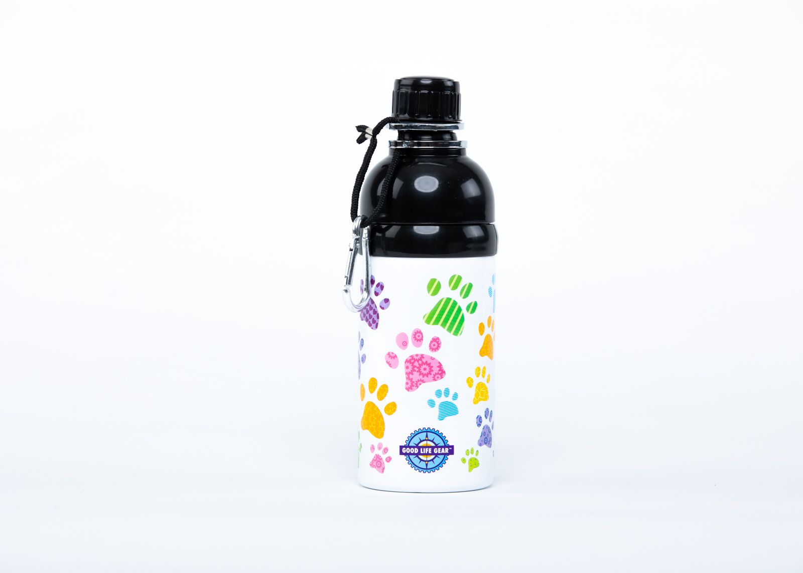 Picture of Good Life Gear SF6035-5PW 16 oz. Stainless Steel Pet Water Bottle with Carabineer - Puppy Paws