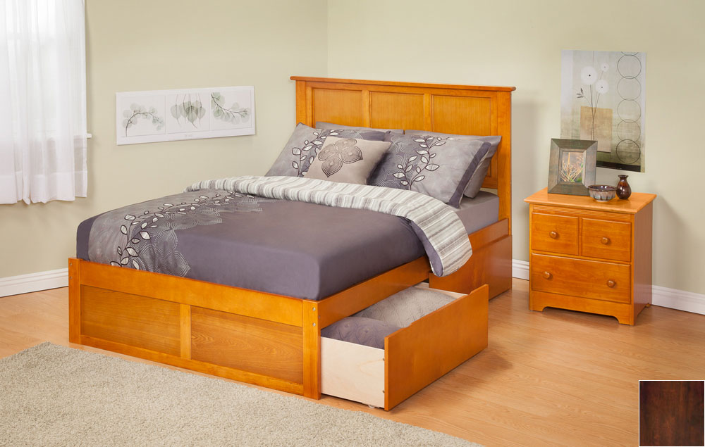 Madison Twin Bed with Flat Panel Footboard and Urban Bed Drawers in an Antique Walnut Finish -  LivingQuarters, LI4405921